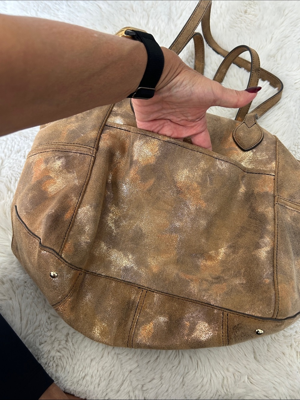 Aimee Kestenberg Gold Metallic Chelsea Leather Tote Bag - Picture 7 of 14